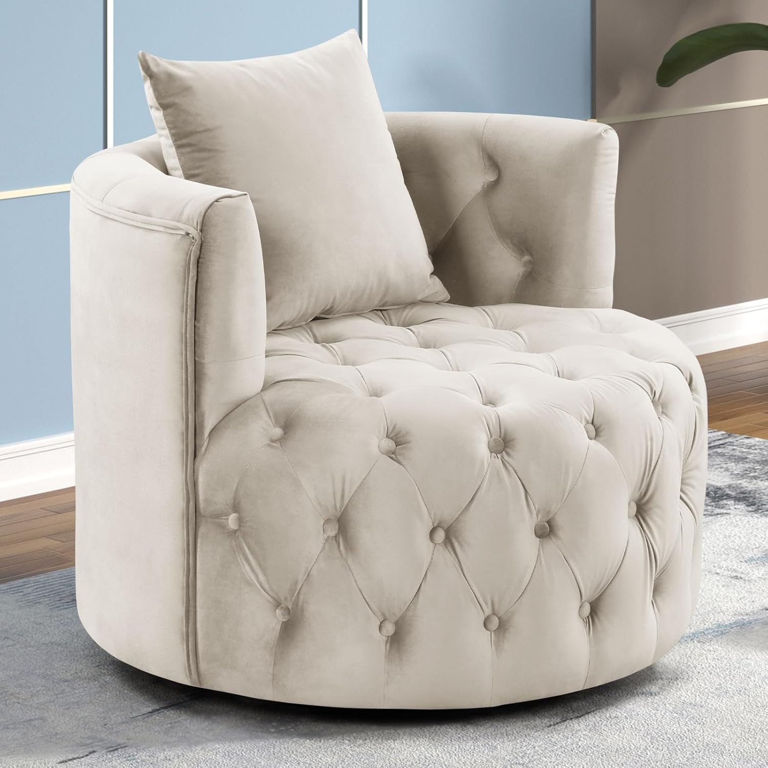 INZOY Swivel Barrel Chair with Velvet Fabric, Accent Modern