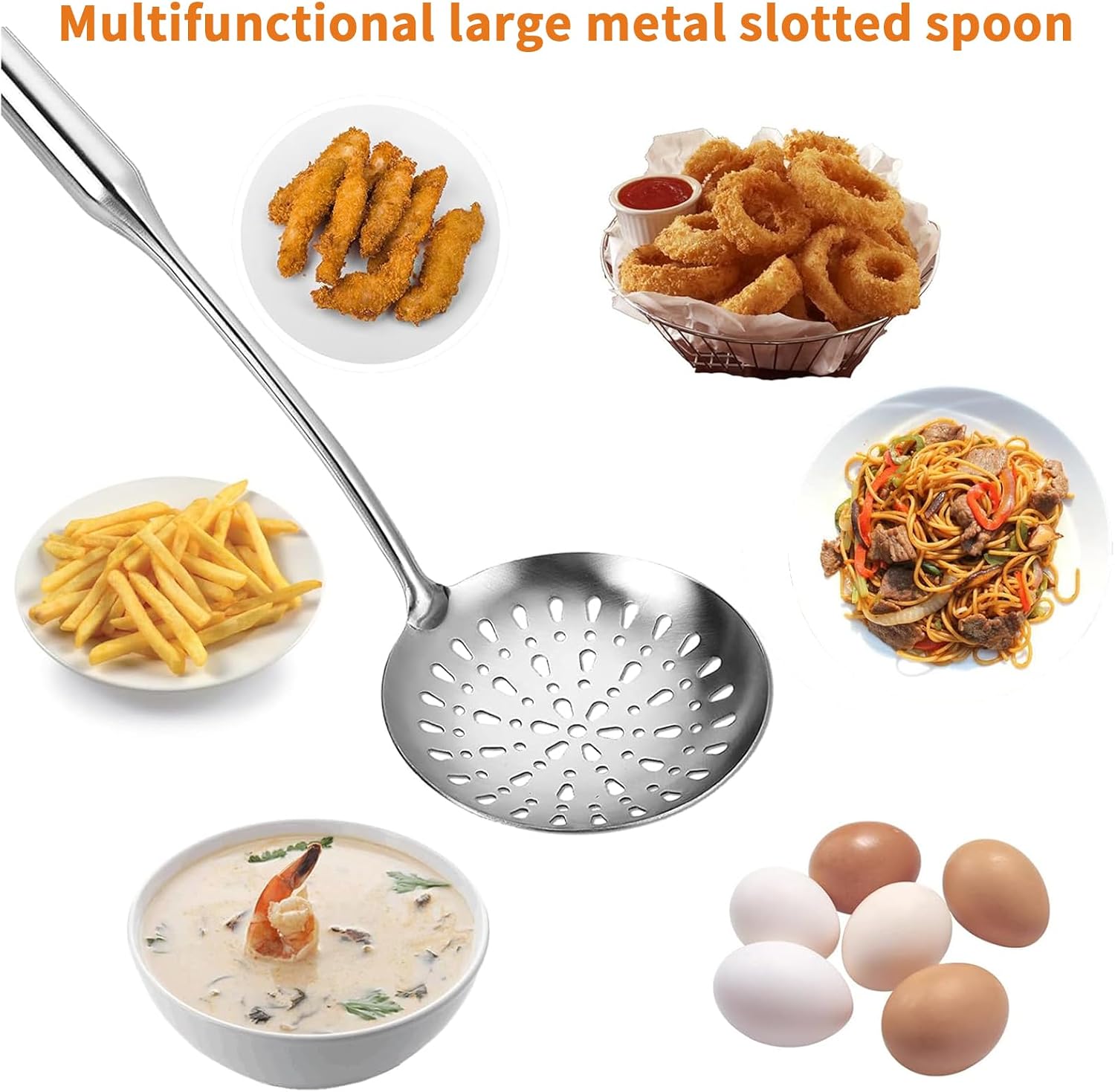 TBWHL Skimmer Slotted Spoons for Cooking Frying, Heavy Duty 304 Stainless Steel Strainer Spoon with Vacuum Ergonomic Handle, Comfortable Grip Design Strainer Ladle for Kitchen, 14.96 Inches