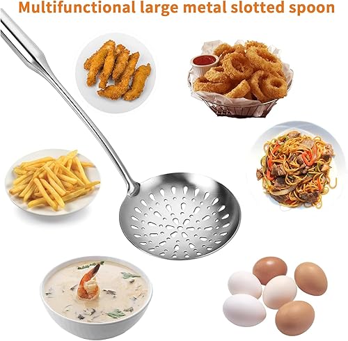 Miniatura 4 de TBWHL Skimmer - Cuchara ranurada, cuchara ranurada de acero inoxidable 304 resistente con mango ergonómico al vacío, cucharón colador de diseño de