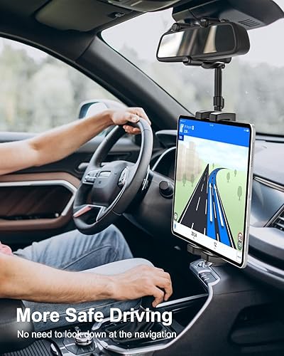 Miniatura 2 de woleyi Soporte para tableta de espejo retrovisor para automóvil, soporte para tableta de automóvil, clip universal giratorio de 360, para iPad Pro