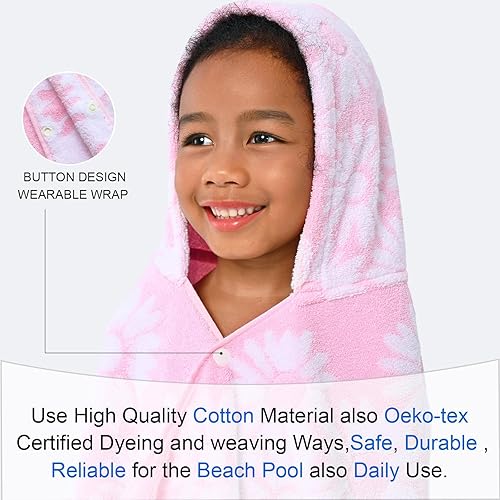 Miniatura 4 de Toallas de baño con capucha para niños (3-10 años), toallas de piscina gruesas de algodón turco suaves y absorbentes, con capucha para niños