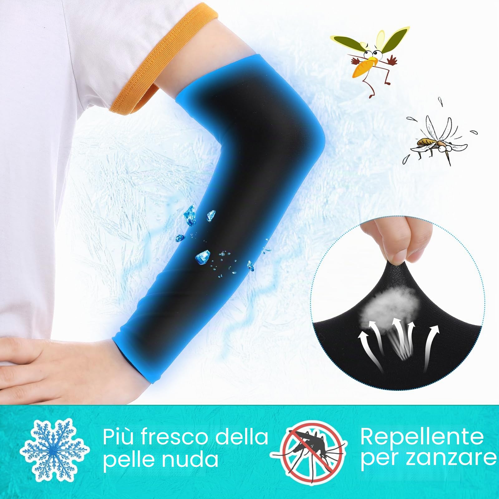 Telooco 2 Paia Manicotti Pallavolo Ragazza Bambini Manicotti di Protezione Solare Nero Maniche Anti-Taglio Anti-UV Compresse in Seta di Ghiaccio Compressa per Bambini Ragazzi Ragazze