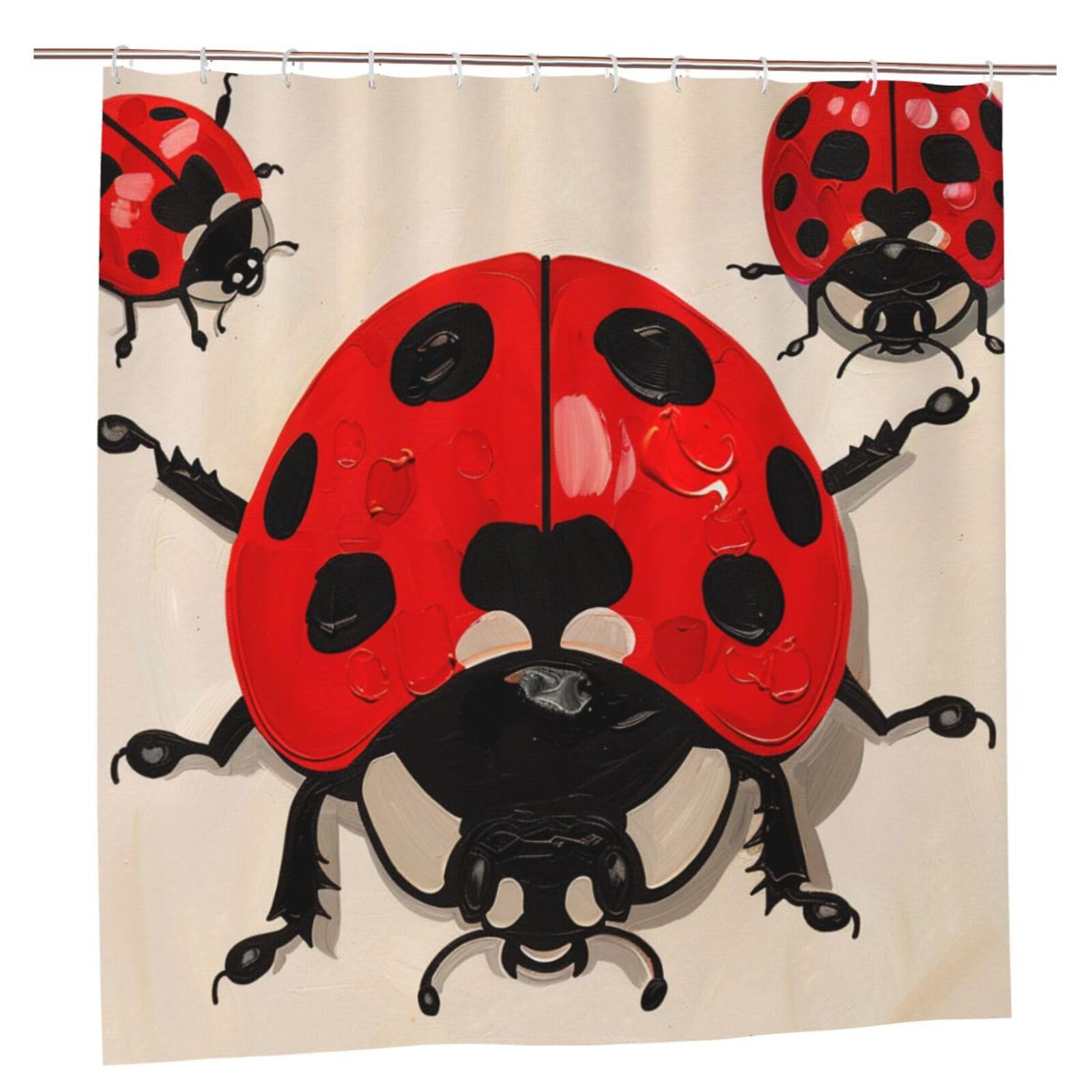 BWWHCCTI Ladybug Print Printed Shower Curtain With 12 Plastic Hooks Opaque Quick Drying Waterproof Shower Curtains Sets For Bathroom 183x183 CM