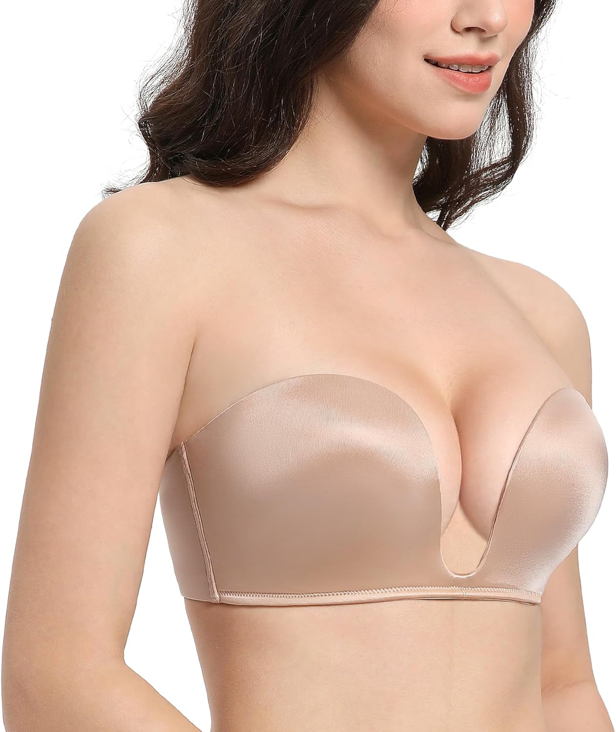 Lemorosy Women's Deep V Plunge Red Carpet Convertible Push Up Strapless Padded Bra -Low Cut Sexy U Shaped - Image 4