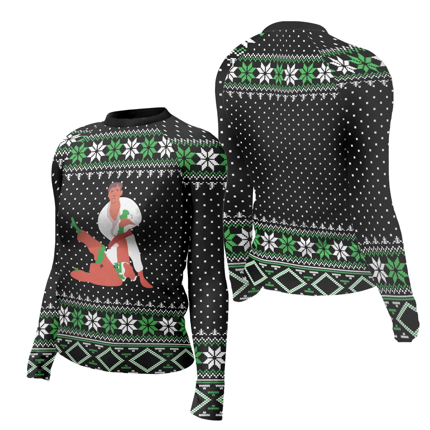 365CUSGIFTS - Funny Jiujitsu Christmas Compression Shirts Woman 4-Way Stretch Construction, Dry Fit Long Sleeve Womens Top - XS