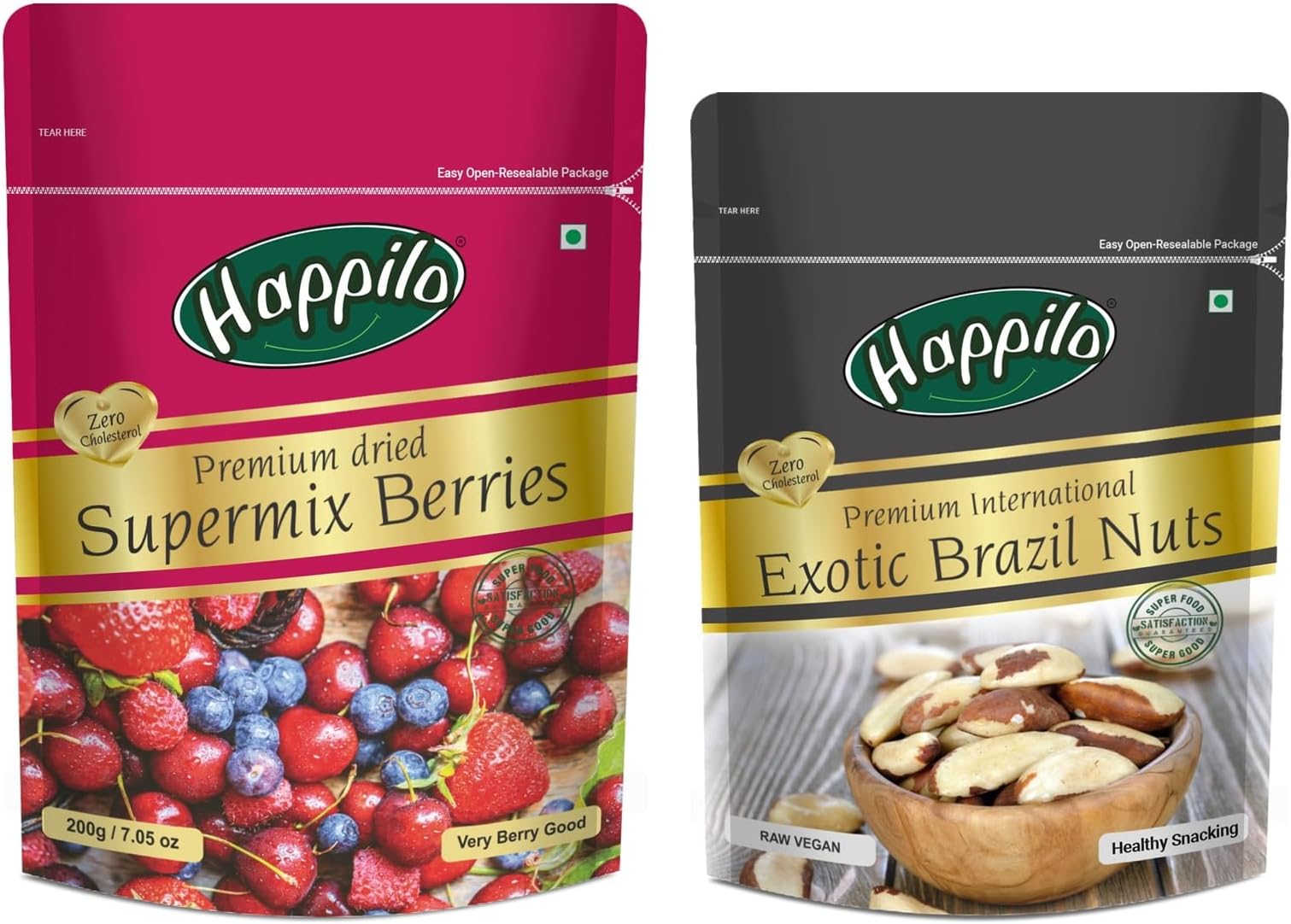 Happilo Premium International Exotic Dried Brazil Nuts 150Gm Amazon/Brazilian Nut Without Shell, Healthy Crunchy Protein Snack, 150 G (Pack Of 1) & Premium International Super Mix Berries, 200Gm