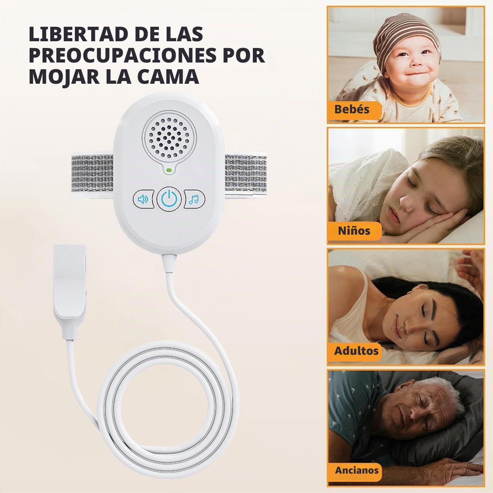 Sensor de enuresis de cama, solución de entrenamiento para ir al baño, alarma de sonido fuerte, alerta de vibración fuerte, monitor de enuresis nocturna, dispositivo de entrenamiento eficaz, sensor