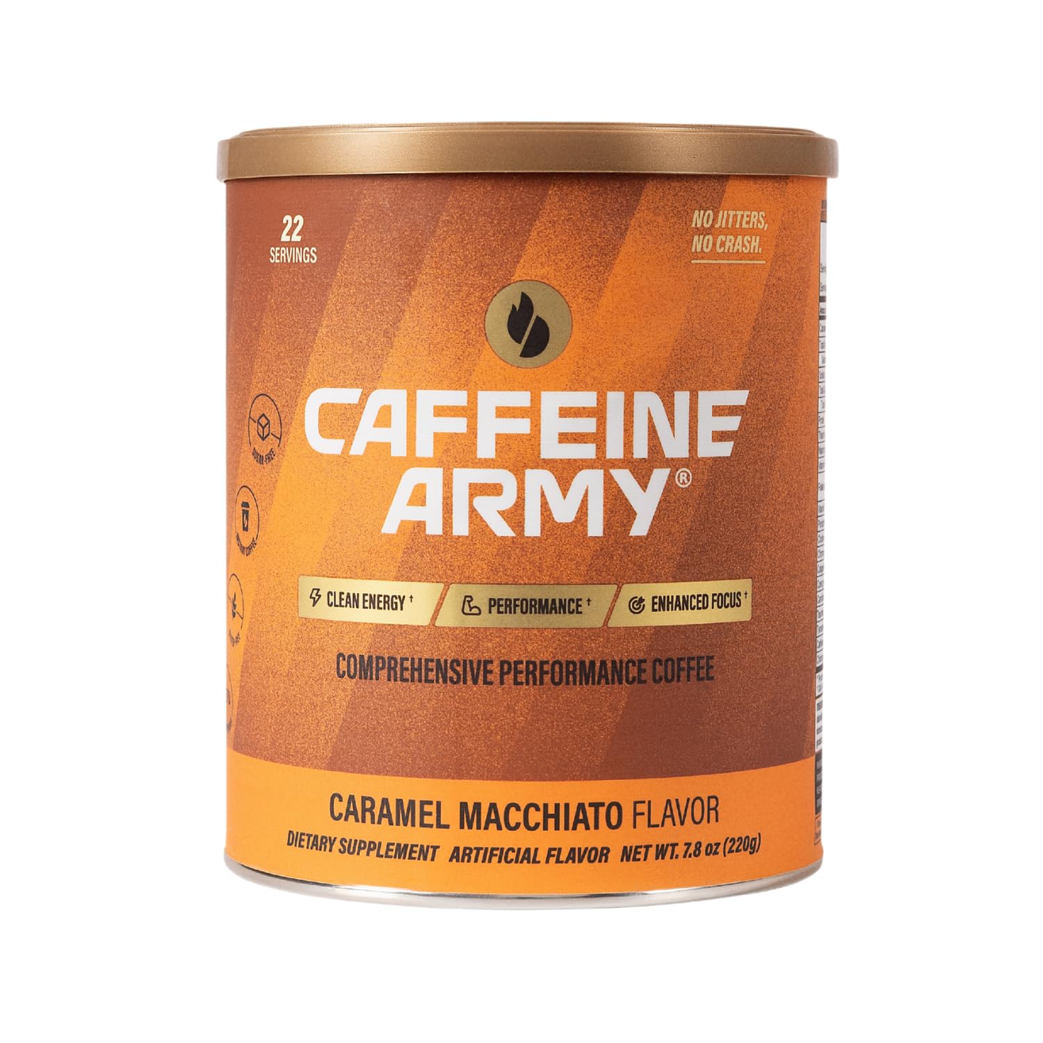 CAFFEINE ARMY Caramel Macchiato | Functional Coffee with Collagen Peptides, MCTs, CoQ10 and Adaptogens: Clean Energy, Supports Daily Attention, No Jitters or Crash (7.8 oz 22 Servings)