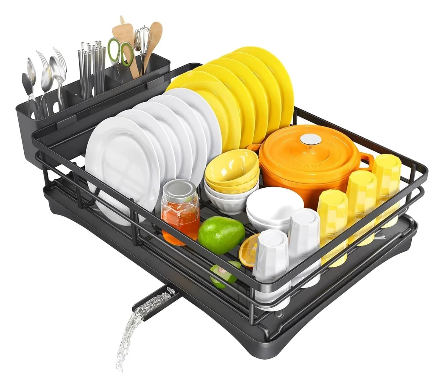 Jobaojiang Spacious Kitchen Dish Rack With Drainboard - Rust-Resistant Countertop Drainer With Utensil Holder For Efficient Drying