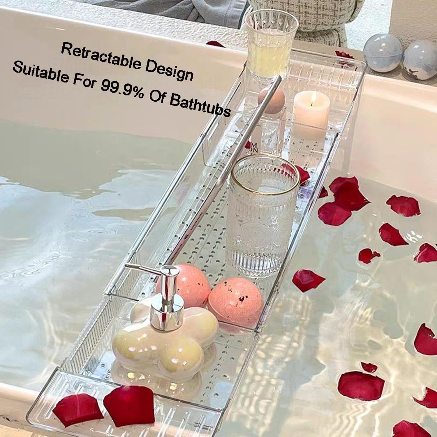 Expandable Plastic Bath Tray for Tub,Luxury Bathtub & Bathroom Accessories,for New Home & Mothers Day & Birthday Gifts for Mom
