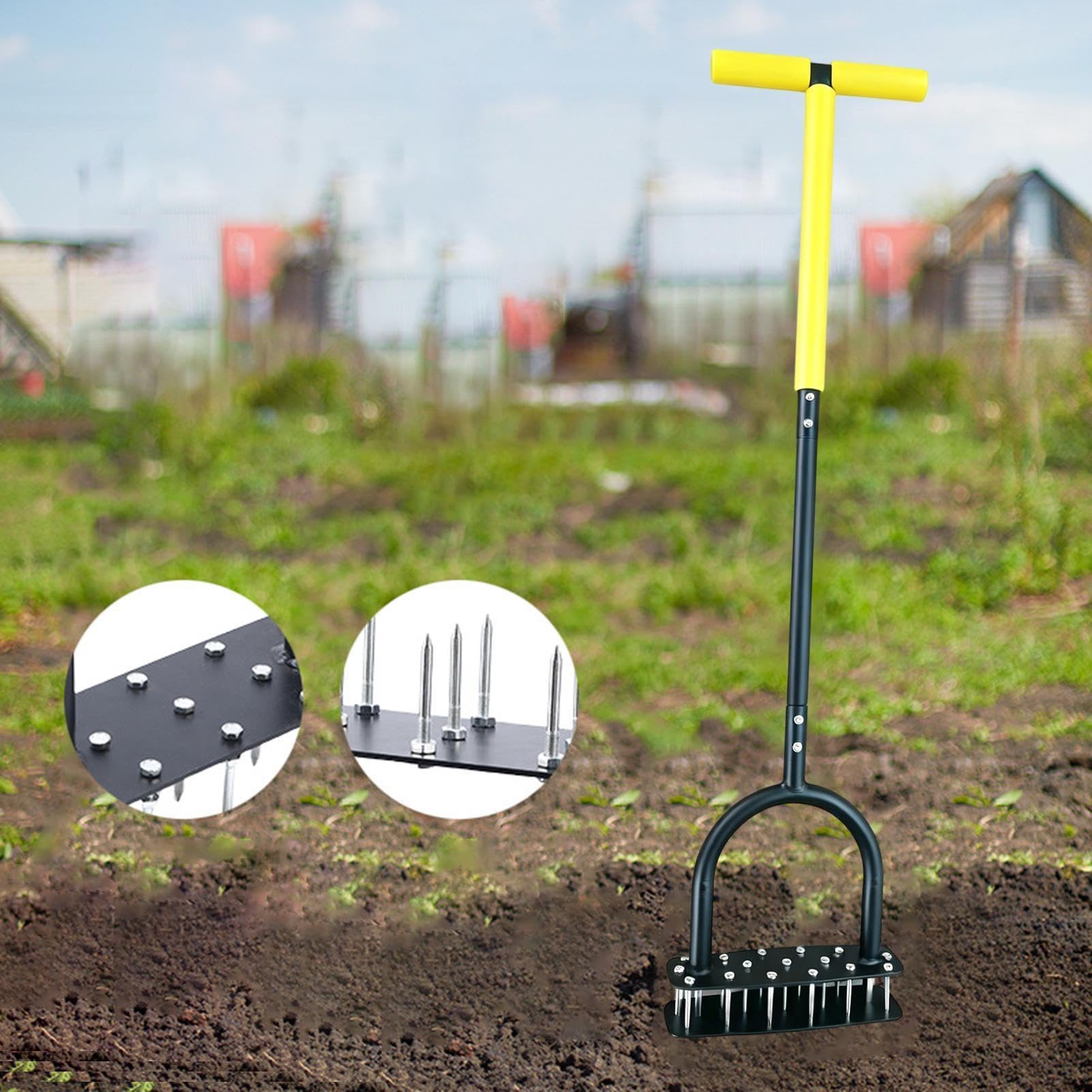 Aerator Trawnikowy Wytrzymały ręczny ergonomiczny kultywator | Narzędzie do aeracji trawnika Do Ogrodu, Patio, Rabat Kwiatowych, Podwórka, Spulchniania Gleby Oraz Pielęgnacji Parku