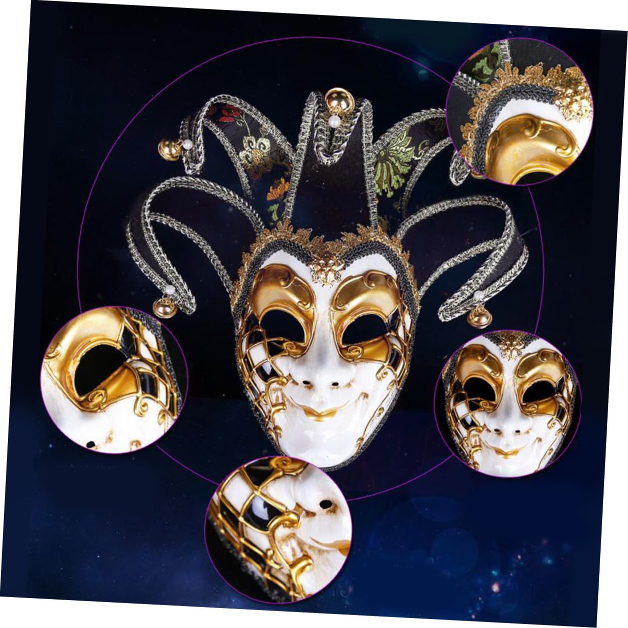 Artibetter Maschera Veneziana Nera a Tutto Volto in Plastica e Tessuto Decorazione a Campanello per Performance di Carnevale ed Esposizioni di Animazione