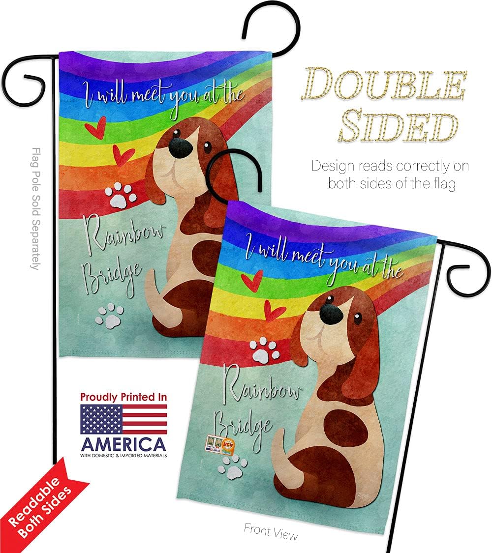 Breeze Decor Rainbow Bridge Flag Set with Stand Expression Sympathy Bereavement Love Support Emotion Postive House Banner Small Yard Double-Sided, Garden Remembrance Memorial Gift Made in USA