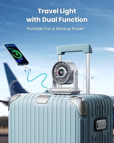 Miniatura 3 de Gaiatop Ventilador de escritorio silencioso portátil con banco de energía, ventilador de batería recargable de 6000 mAh con anillo RGB, tiempo de