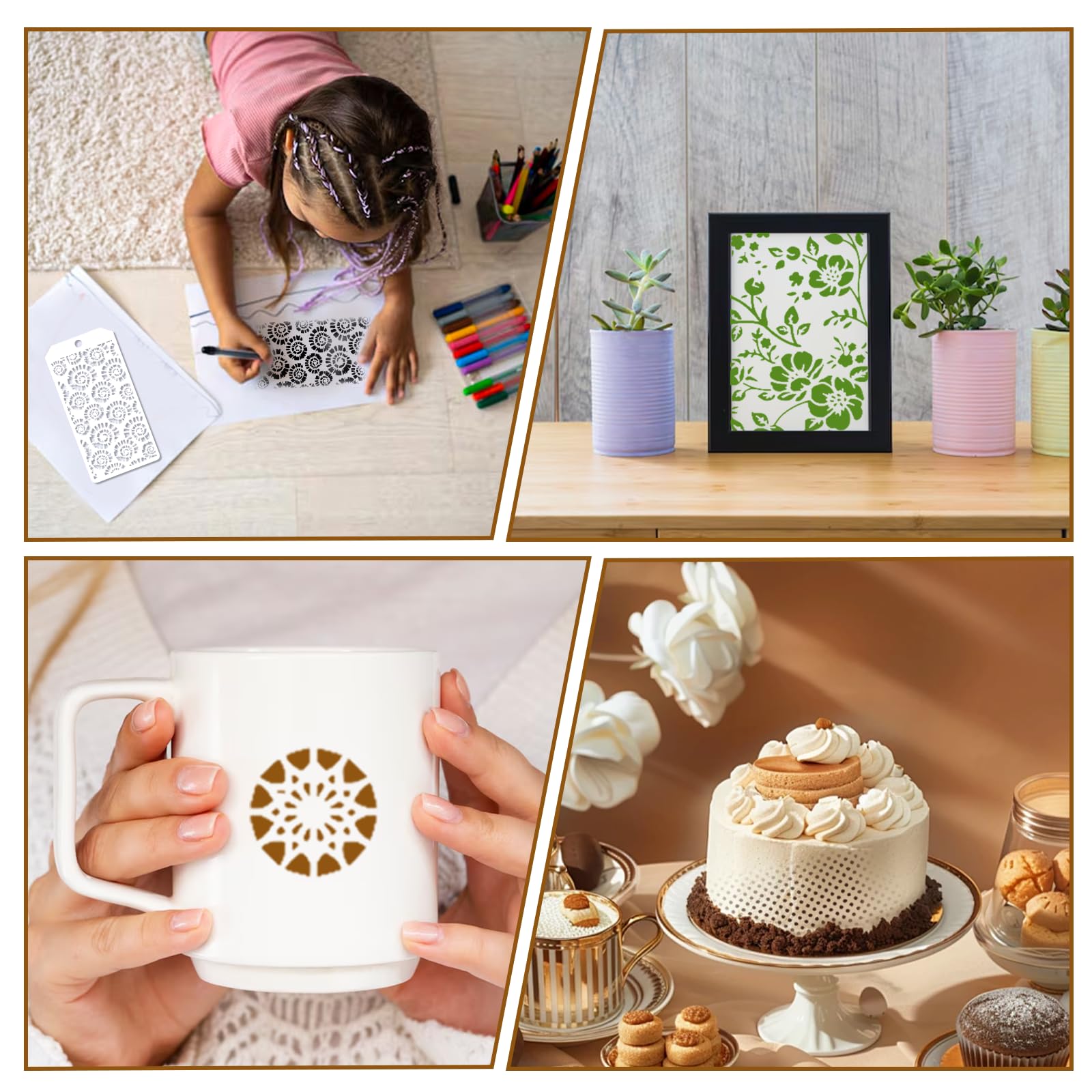 Kit 16 Stencil Texture Riutilizzabili Per Pittura Su Legno, Tela E Pareti