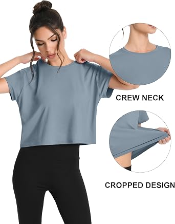 HOPLYNN 5 Pack Women's Loose Fit Short Sleeve Workout Crop Top T-Shirts