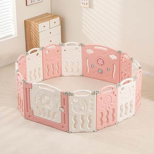 Miniatura 8 de Corralito plegable para bebés con panel de juego y puerta de seguridad, ventosa antideslizante de forma ajustable, bolígrafos de juego para bebés y