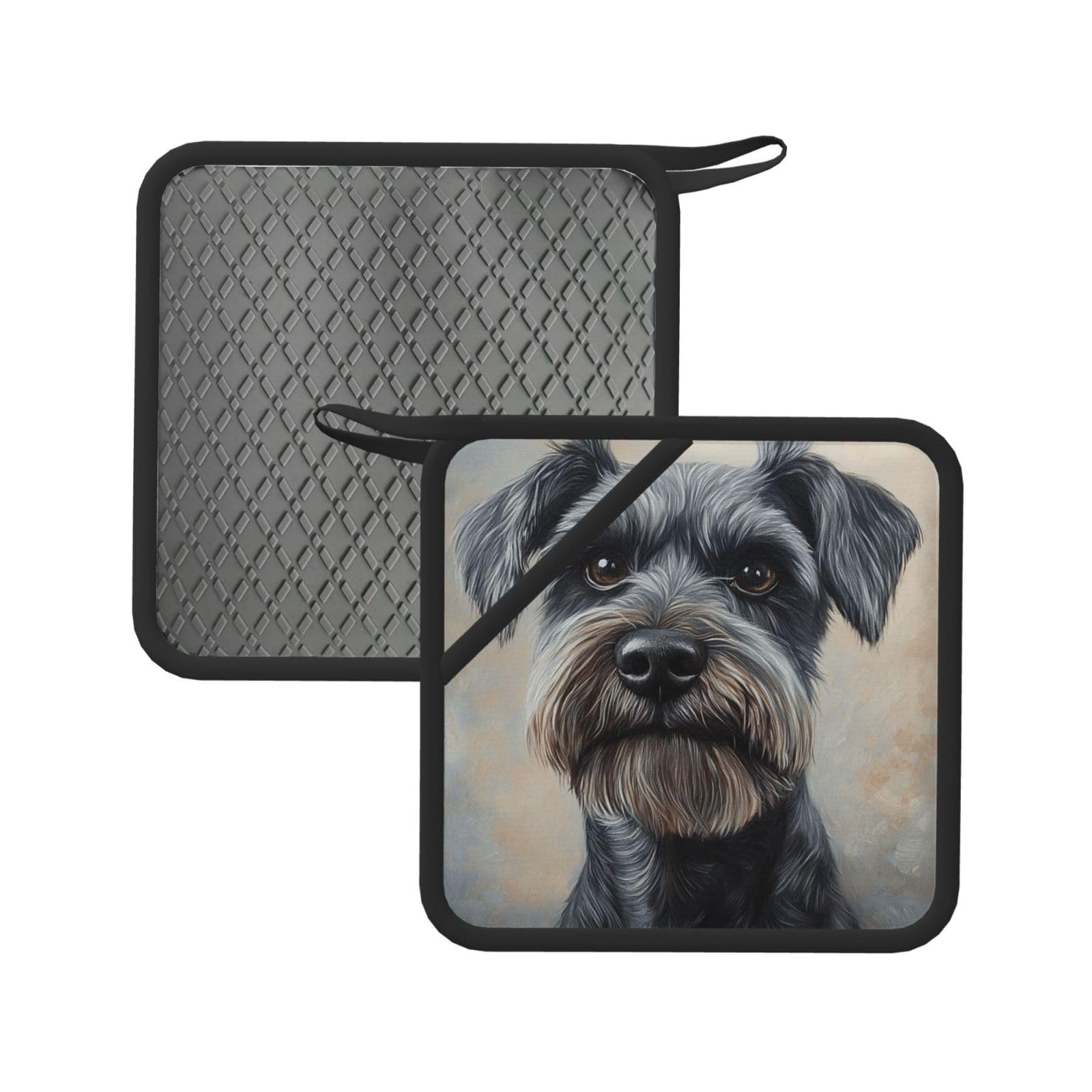 Pot Holders Set of 2 Kitchen Heat Resistant Potholders Schnauzer Silicone Aunty-hot Pad Cotton Lining Oven Hot Pads for Cooking Baking BBQ Microwave Kitchen