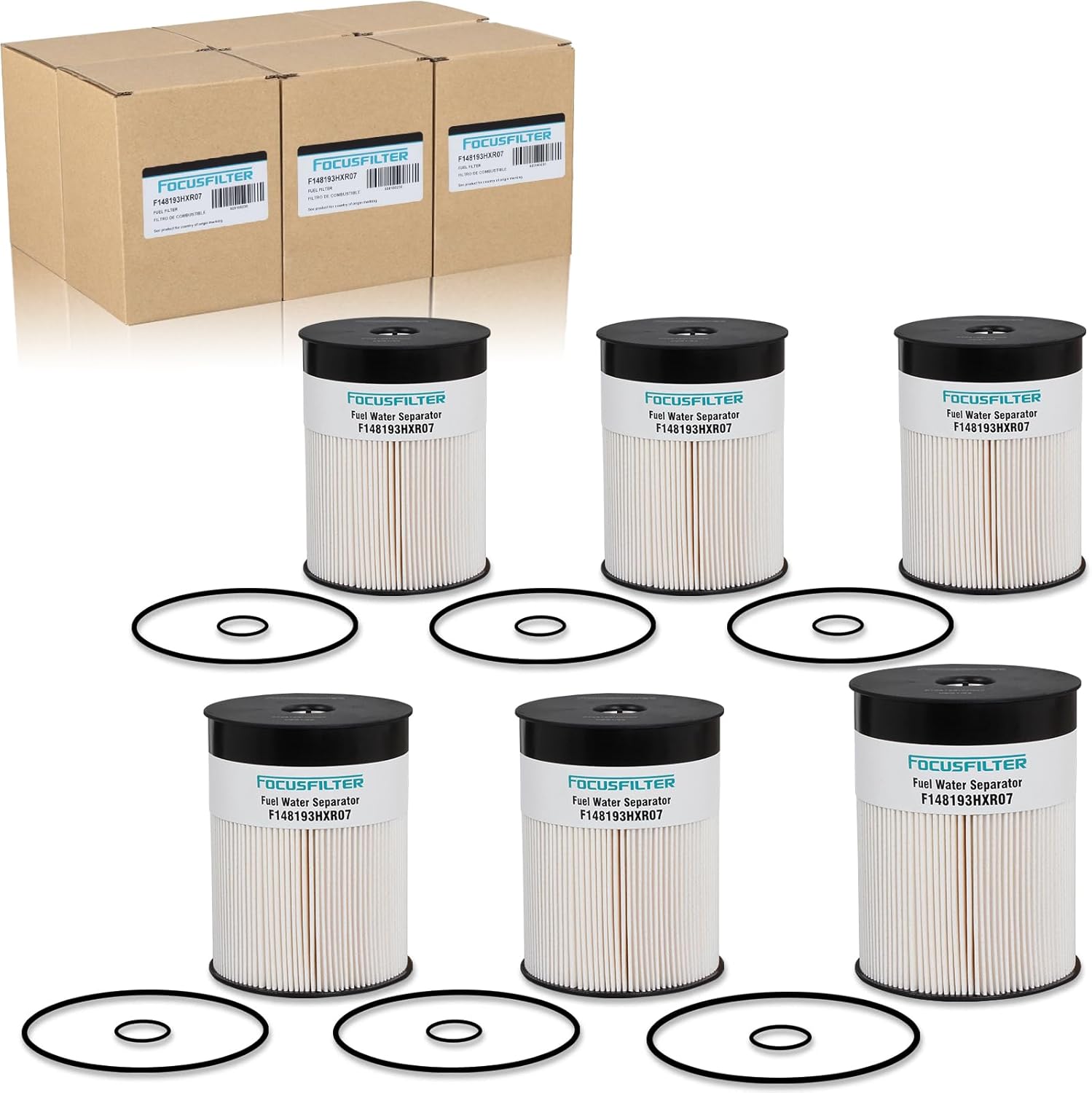 FOCUSFILTER FS19915 OEM Grade Fuel Water Separator Filter, Replace A4720921205, A0000903651, PF9804, P551011, L9915F, 33655, CS11122, P550854, 86655, for ISX15 DD13 DD15 DD16 Engine (Pack of 6)