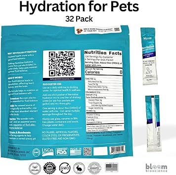 Bloom Bioscience Hydro-Life for Pets - Electrolytes for Dogs & Cats - Dog Electrolytes for Hydration - Works as Dog Hydration Supplement for Dehydration - Pet Water Enhancer Support - 32 Sticks