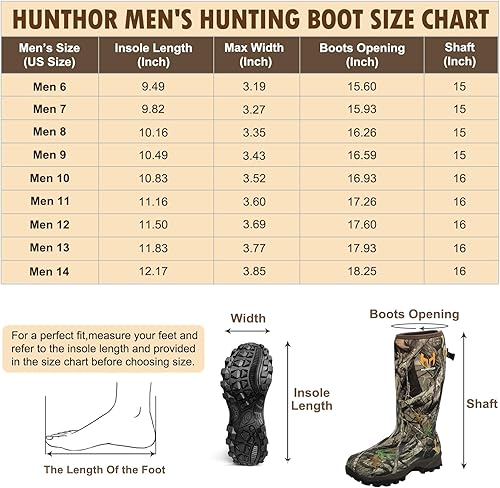 Miniatura 2 de Hunthor Botas de caza de goma de aislamiento de 28.22 oz para hombres, botas de neopreno aisladas impermeables de 0.236 in para caza (camuflaje)