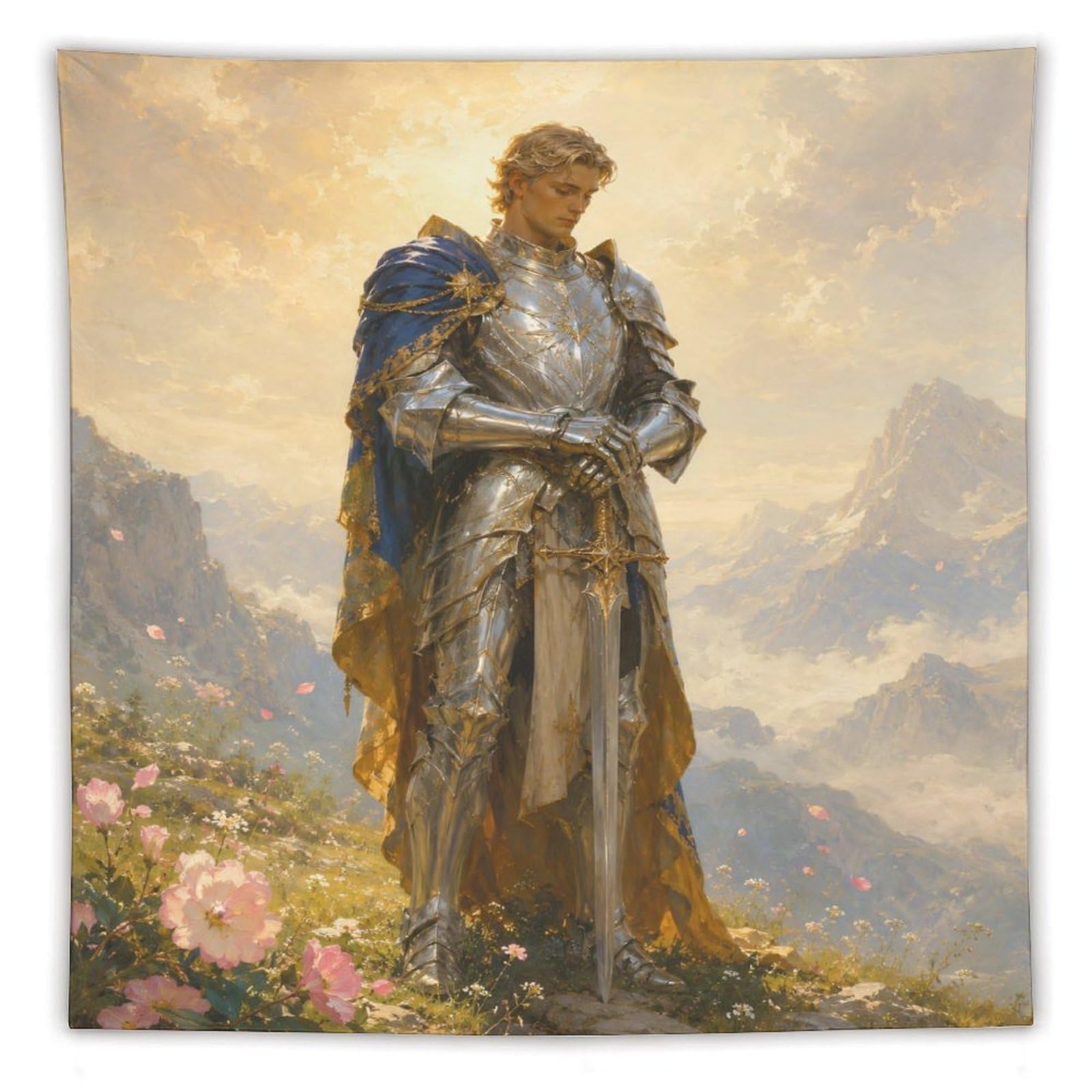 H3B8U2Y5 Medieval Golden Knight Mountain Wall Tapestry, Backdrop