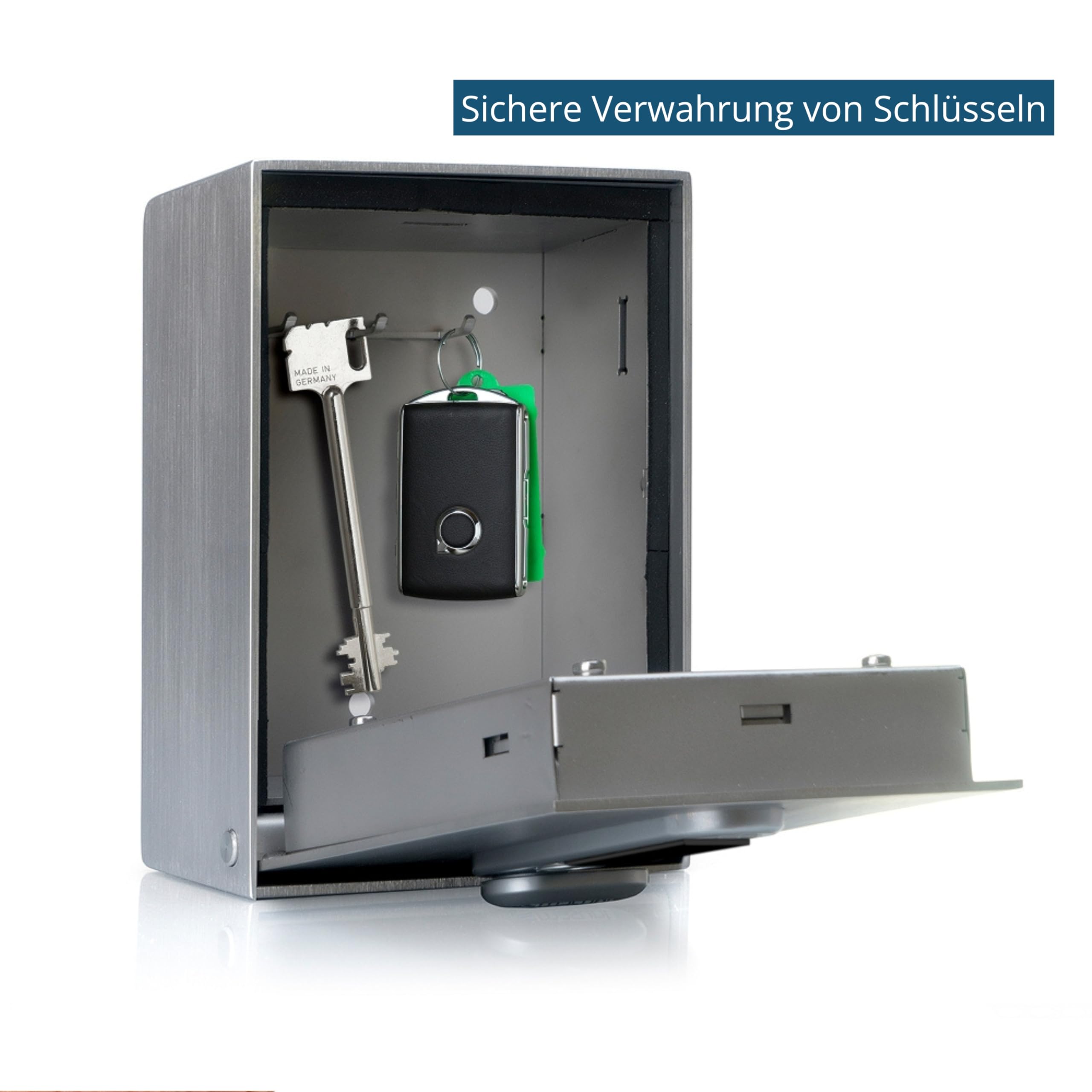 masunt Schlüsseltresor 2121 RFID | elektronischer Schlüsseltresor | Registrierung von bis zu 50 individuellen Zutrittsmedien | V2A Edelstahl | Aufbruch-sicher | wetterfest | silber