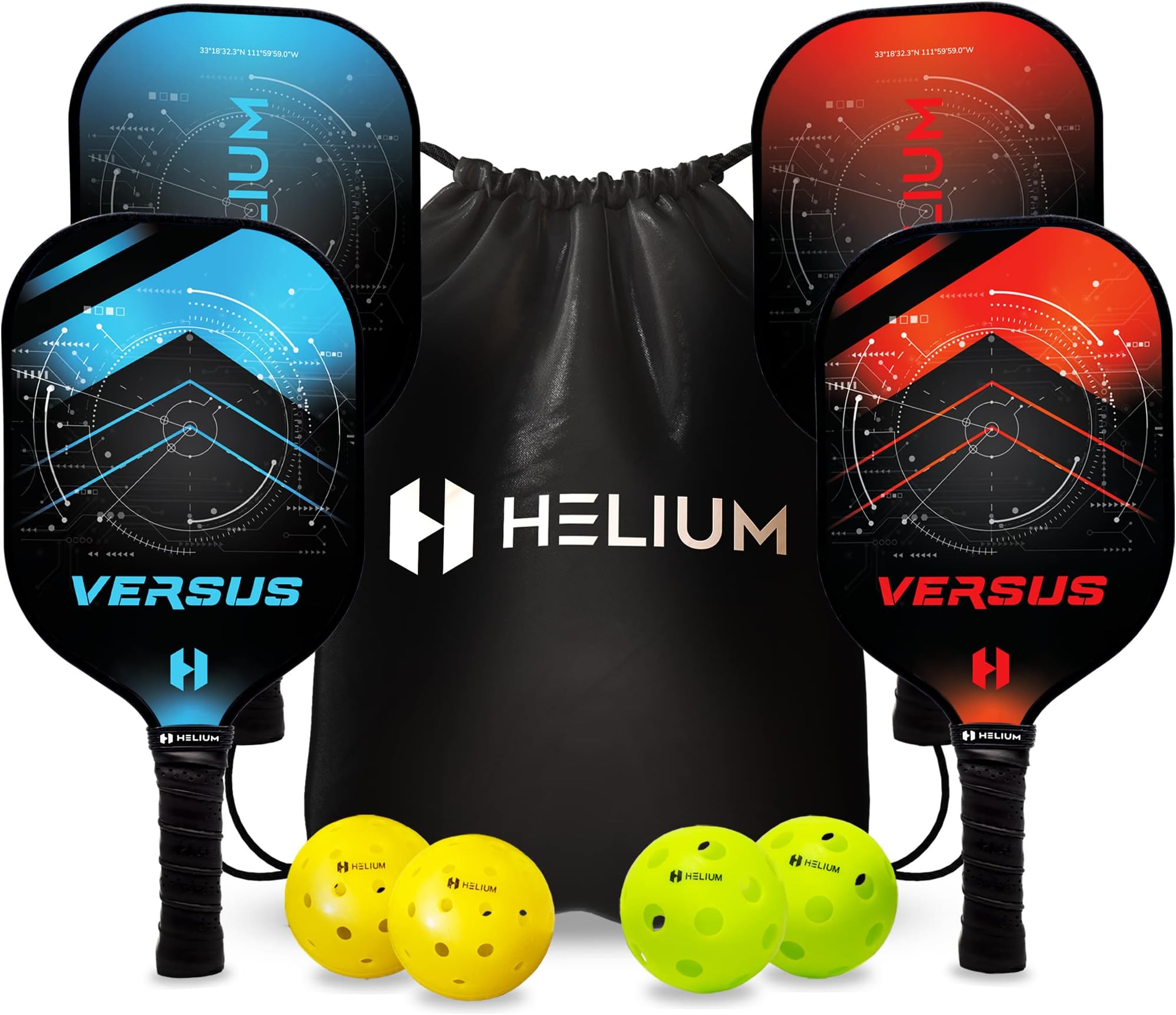Helium Pickleball Paddles Set of 4 - USAPA Certified - Lightweight Honeycomb Core, Fiberglass Strike Face, Premium Comfort Grip