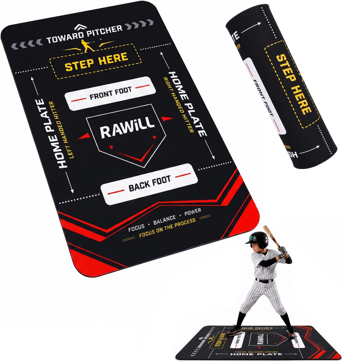 RAWILL Baseball Batting Mat with Home Plate Design, Hitting Practice Mat | 35.4" x 23.6" Training Mat for Baseball & Softball Swing Stance Practice, Non-Slip Durable Design for Backyard & Fields
