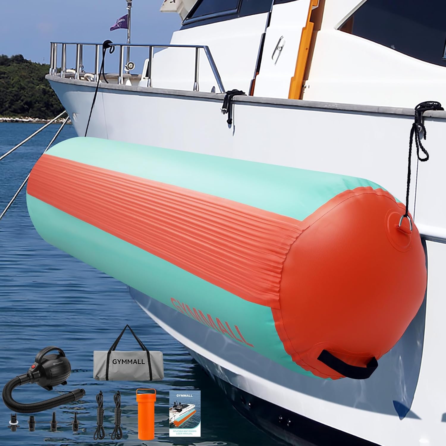Inflatable Boat Fenders for Docking Boat Bumpers with 600W Electric Pump, 5FT/6FT/10FT Heavy Duty PVC Dock Bumpers Fenders 1 Pack for Fishing Boats, Pontoon, Jet Skis, Yachts, Floating Dock