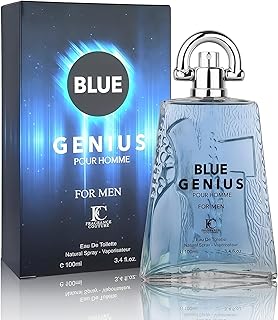 Genius Blue Cologne for Men Natural Eau de Toilette 3.4 Fl Oz with Vanilla,Mandarin Orange,Neroli&Geranium Notes Fragrance Alcohol-Free Luxury Men's Perfume for Daily Use