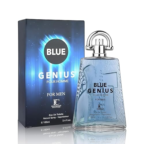 Genius Blue para hombre - Eau de Toilette para hombre  Coastal Woody  Fragancia premium de larga duración - 3.4 fl oz