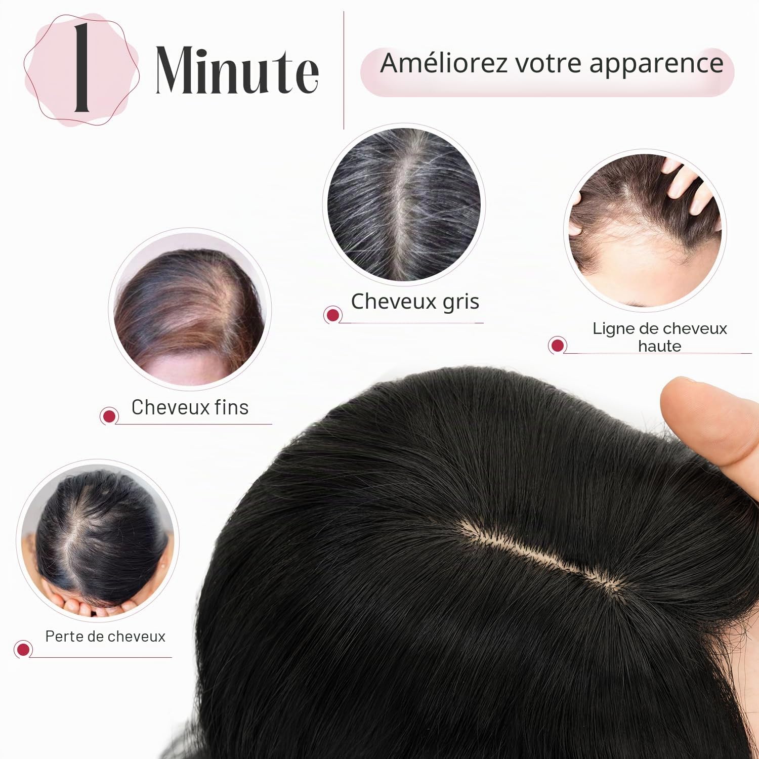 S-noilite Cheveux Synthétiques Topper Wiglet Hair Enhancer avec Frange Droite 4 Clips dans Extensions De Cheveux Fermeture De Cheveux Pièce Postiches, Bouclé Ondulé 45cm Noir foncé