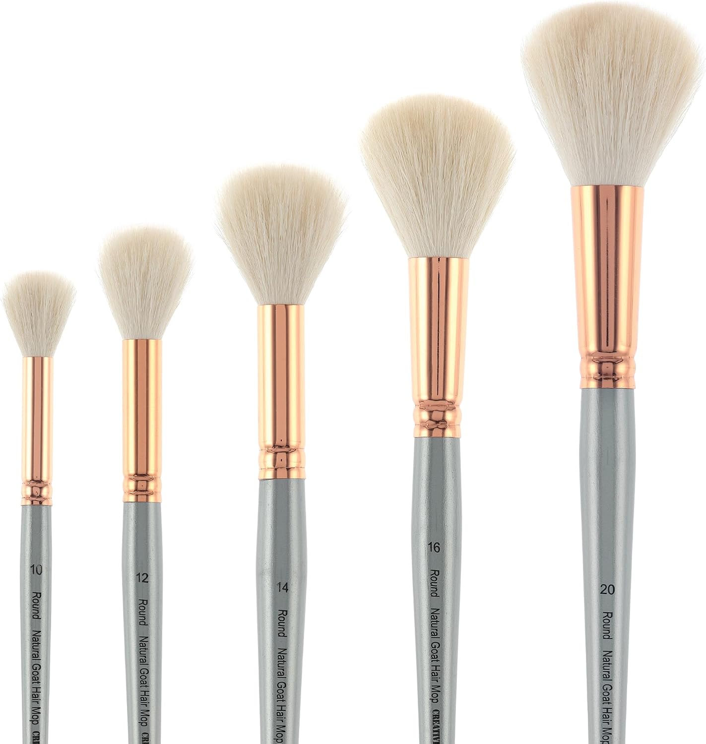 Creative Mark Goat Hair Mop Brush - Set of 2, # 20 Round, Natural Goat Hair for Watercolor, Oil, Acrylic & Makeup Blending – Ultra‑Soft White Hair – Short‑Handle, High‑Absorbency Artist Mop