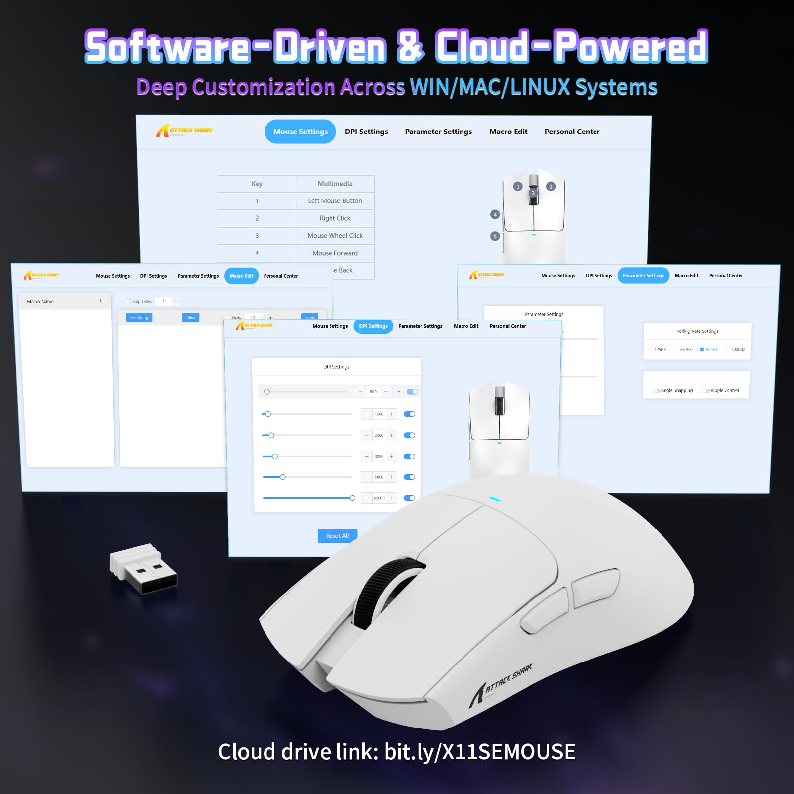 ATTACK SHARK X11SE Mouse da Gioco Wireless, 63g Superleggero con Sensore PixArt PAW3311, 22000 DPI, Tri-Mode BT/2.4 Ghz/Cablato, 1000 Hz, Batteria da 300mAh, Doppio Driver, per PC/Mac (Bianco)