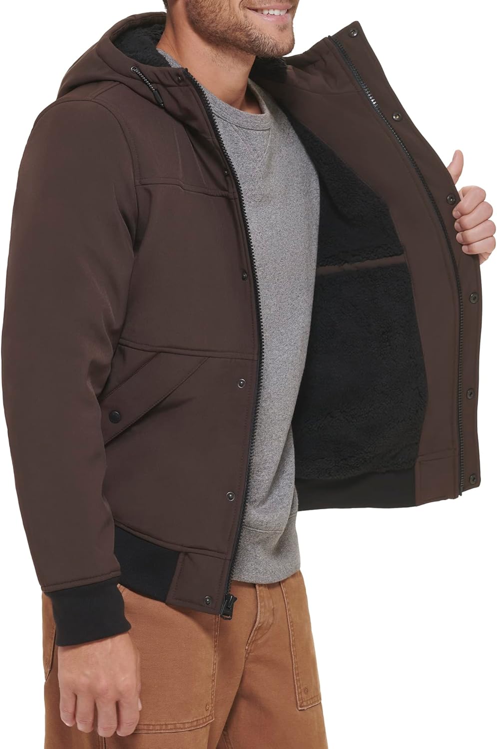 Levi's Men's Soft Shell Sherpa Lined Hooded Bomber Jacket - Image 5
