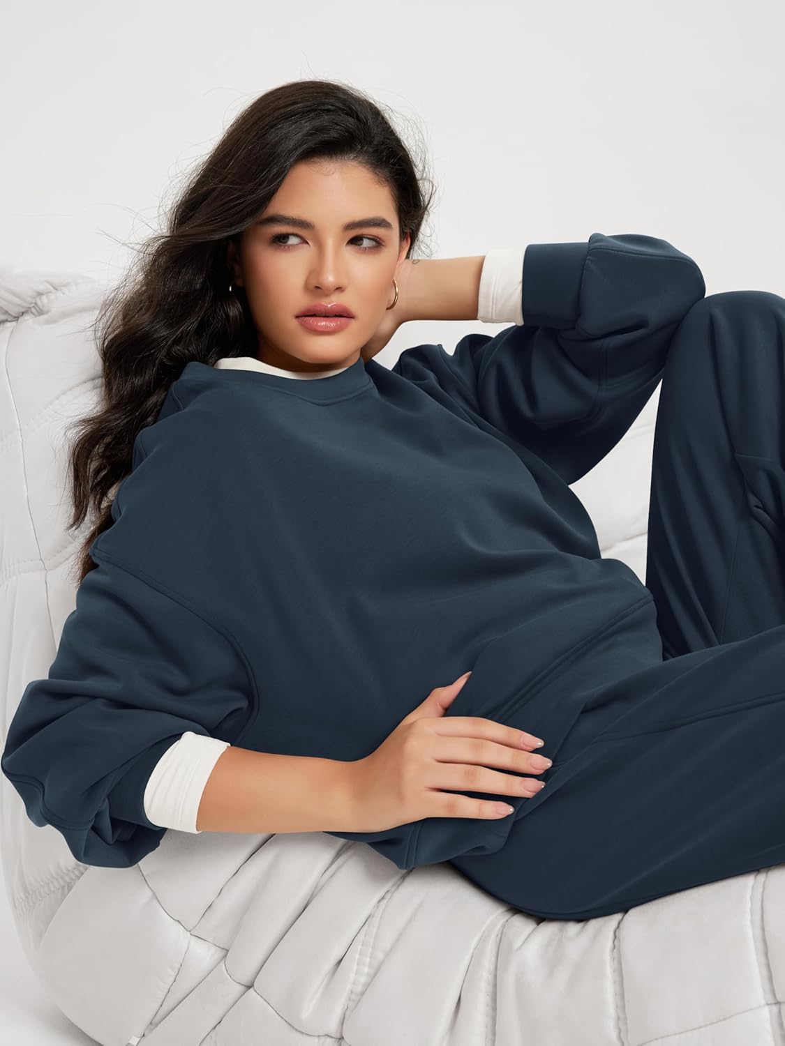 ODODOS Modal Soft Long Sleeve Cropped Sweatshirts for Women Oversized Crew Neck Pullover Crop Top - Image 5