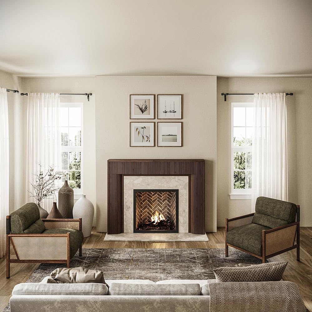 Modern Ember Hazel White Oak Wood Fireplace Mantel Surround Kit | Blonde | 56" x 42" Opening | 80" x 54" Overall | Mid-Century Modern Design with Fluted Detail | Includes Mantel Surround & Shelf