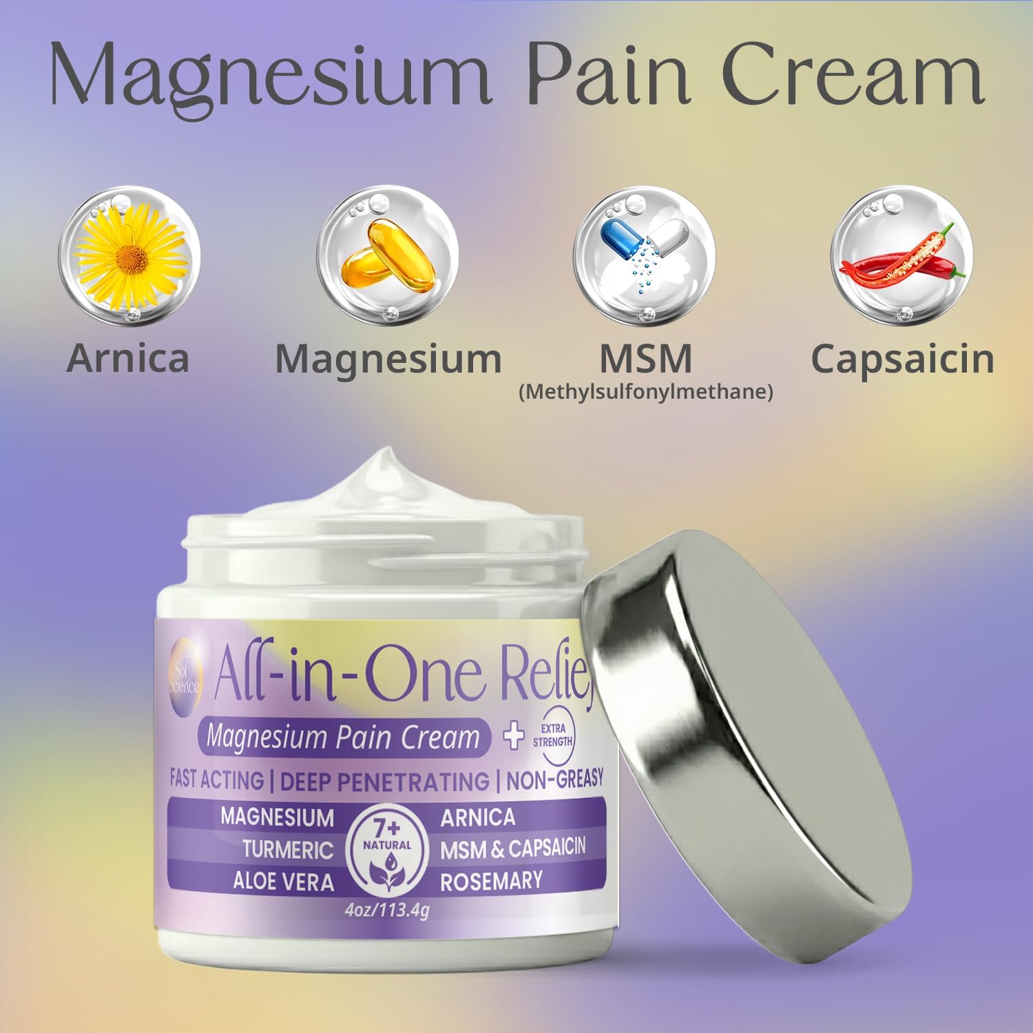 PURPLE CANYON All in One Magnesium Pain Cream – Natural Pain Relief Cream with Arnica, MSM & Capsaicin for Muscle & Joint Support – Fast-Absorbing, Non-Greasy Formula with Aloe Vera & Turmeric - Image 3