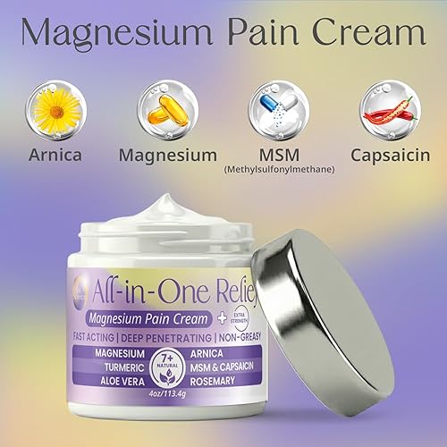 Miniatura 3 de PURPLE CANYON Crema para el dolor de magnesio todo en uno, crema natural para aliviar el dolor con árnica, MSM y capsaicina para apoyo muscular