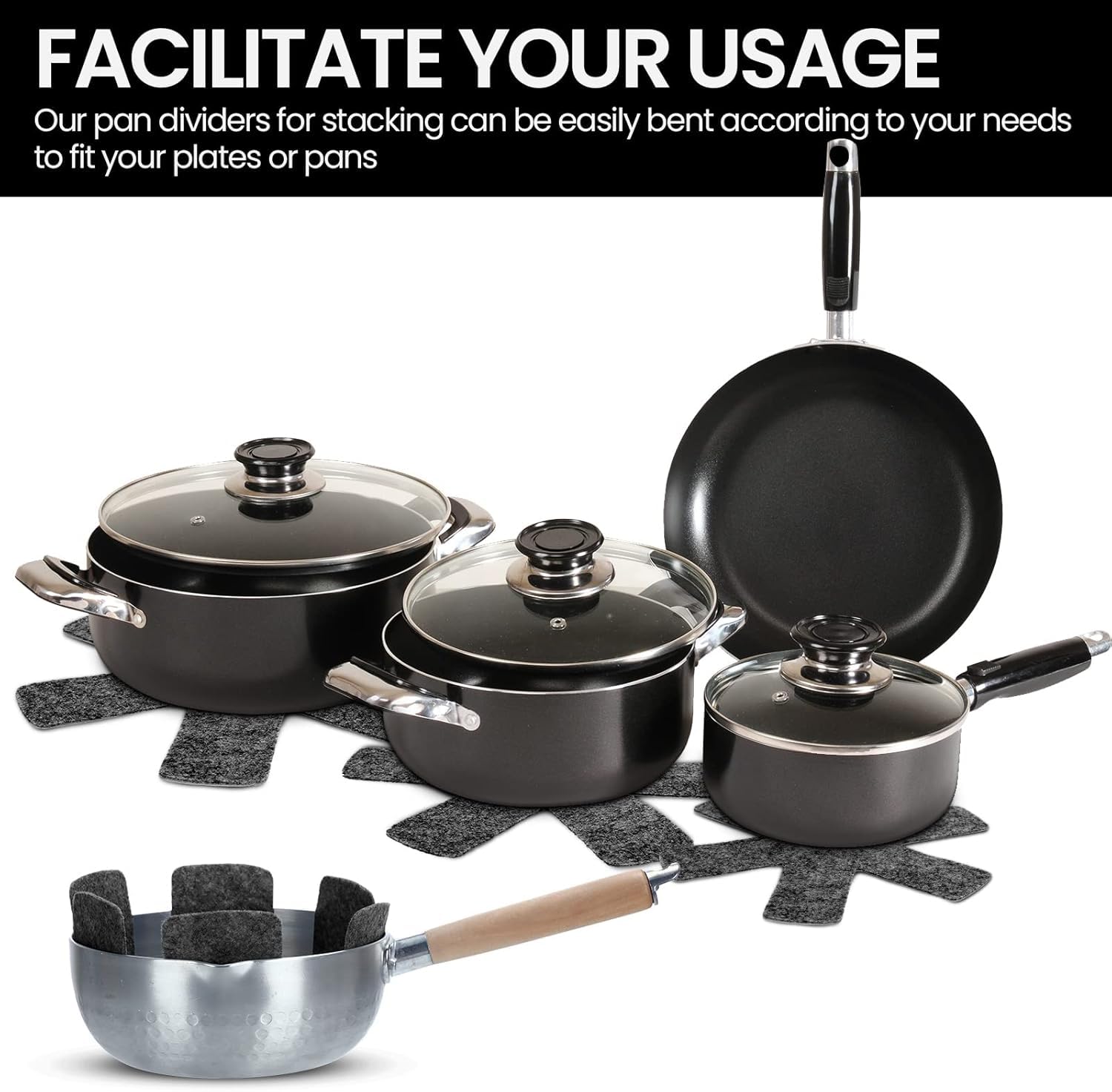 Lot De 5 Protège-poêles En Feutre - Protection Empilable Pour Poêles, Casseroles, Bols Et Encore Plus D'ustensiles De Cuisine - Diamètre : 18 Cm