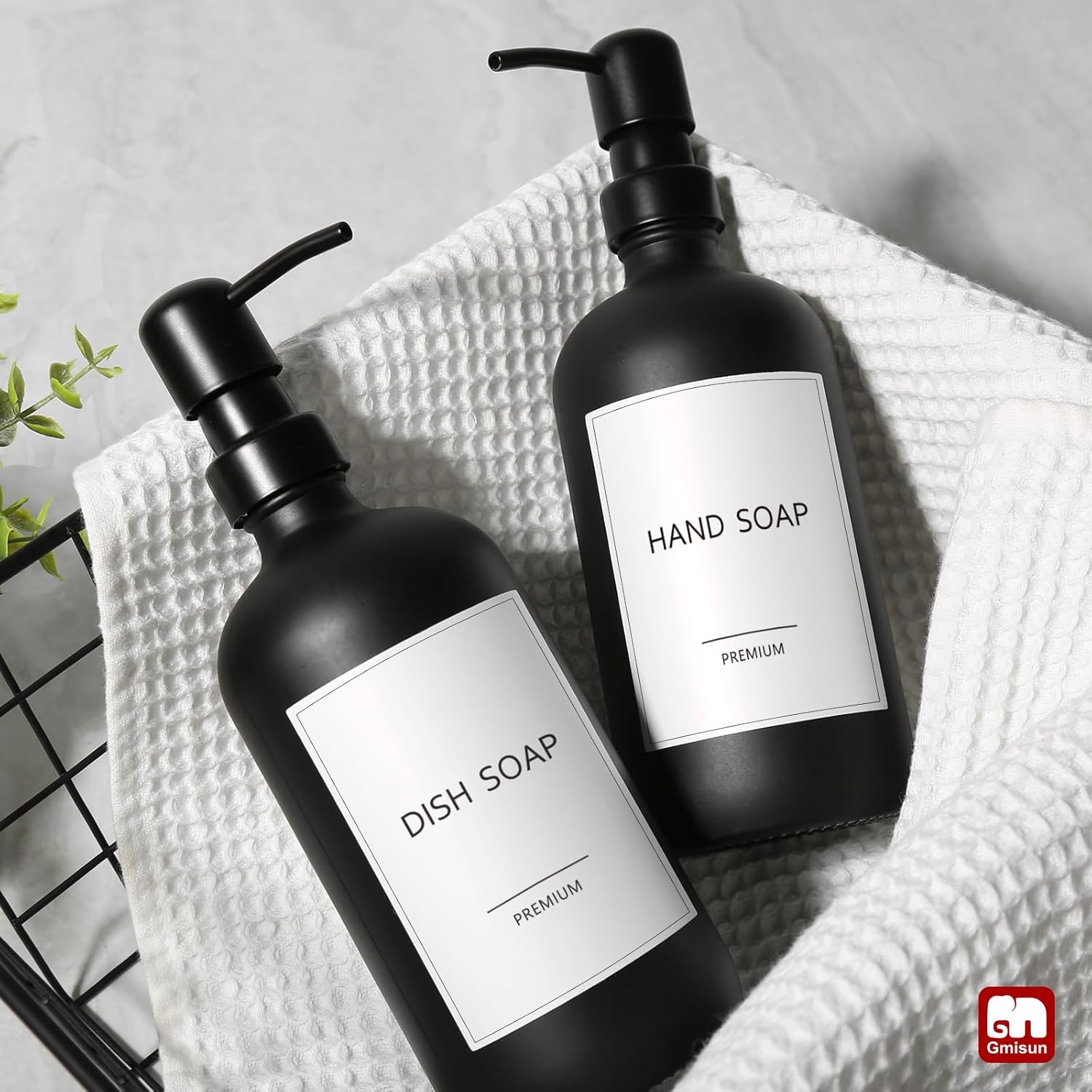 GMISUN Black Soap Dispenser, 2 Pack Matte Black Hand Soap Dispensers for Bathroom, 17 Fl Oz Glass Dish Soap Dispensers for Kitchen with Stainless Steel Pump, Modern Liquid Soap Bottle - Image 9