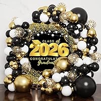 Vista 2 de OERJU Cubierta de fondo redonda de graduación para clase de 2026, telón de fondo redondo negro y dorado, decoración de fiesta de graduación, fondo