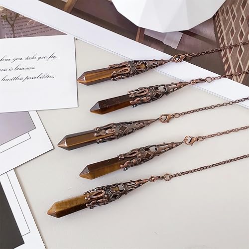 Miniatura 2 de EDEN'S CALL Péndulo de bronce de cristal de aventurina verde curativo de 6 facetas para Wicca Dowsing colgante de piedra hexagonal con cadena para