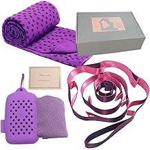 Complete Yoga Gift Set - Cooling Towel, Yoga Mat Towel, Stretching Strap, and Complimentary Best Wishes Card