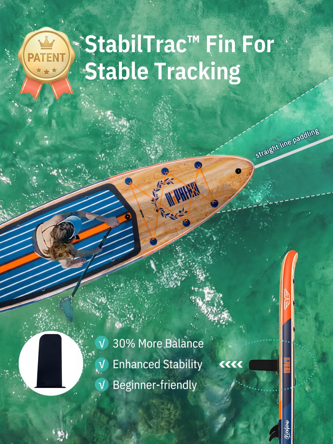 Niphean (Extra Large) Inflatable Paddle Board, SUP for 2+1 People/Family 500lbs Capacity Stand Up Paddle Board with SUP Accessories, StabilTrac Fin Non-Slip Paddleboard for Adults - 5