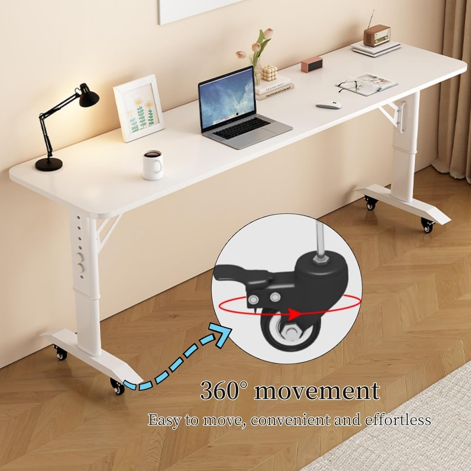 Computerbureau Overbed-nachtkastje met wielen, houten