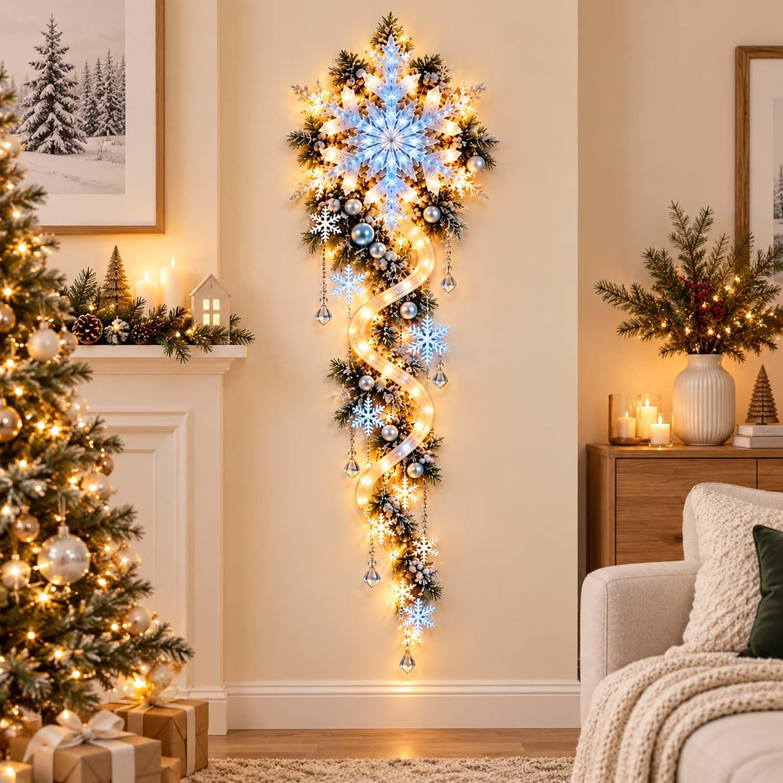 Decorazione murale Natalizia a Forma di Fiocco di Neve, Decorazione Invernale a LED per l'ingresso, 2 Pezzi