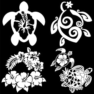4 Styles Hibiscus and Turtle Side Car Decal Laser Reflective Car Sticker Waterproof Vinyl Automotive Exterior Decoration Flower Turtle Shell Stickers for SUV Truck Motorcycle