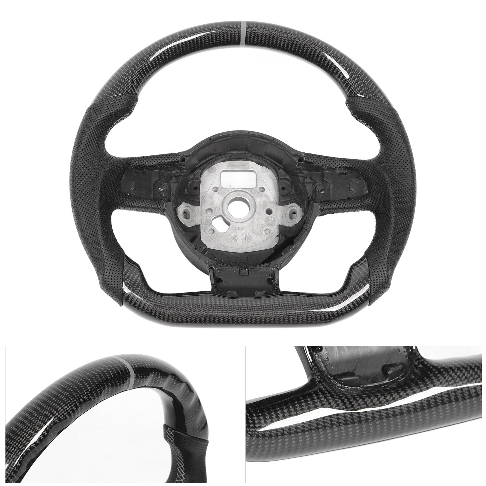 Real Carbon Faserlenkrad mit Perforiertem Leder, überlegener Griff Flacher Boden D -Typ Rennsport, Geeignet für 42 20072015, TT TTS TTRs 8J 20062014